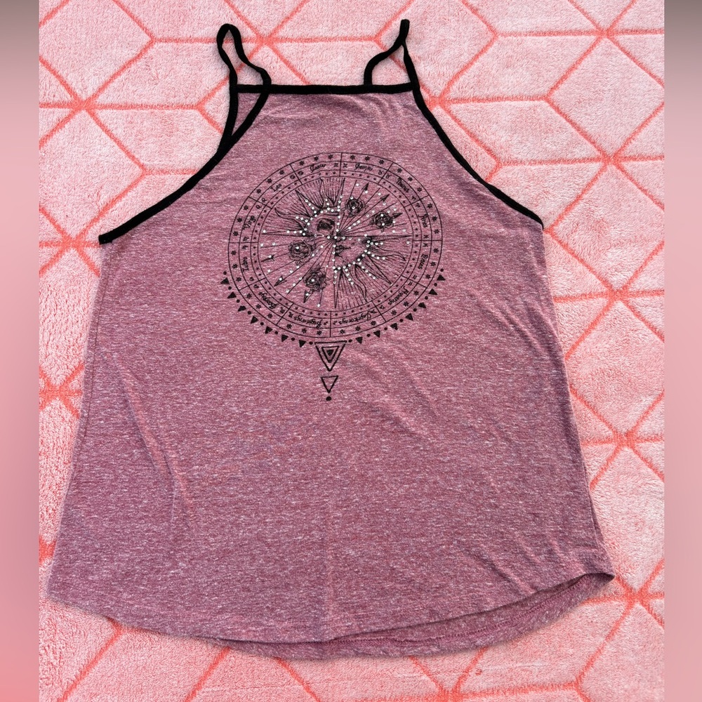 Charlotte Russe Mauve High Neck Graphic Tank Top